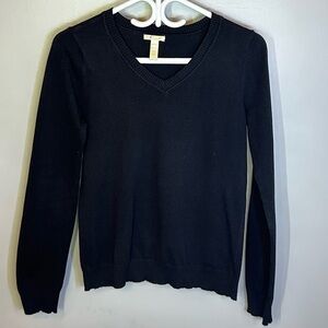 Ambiance Apparel Black V Neck Fitted Sweater Womens Size M